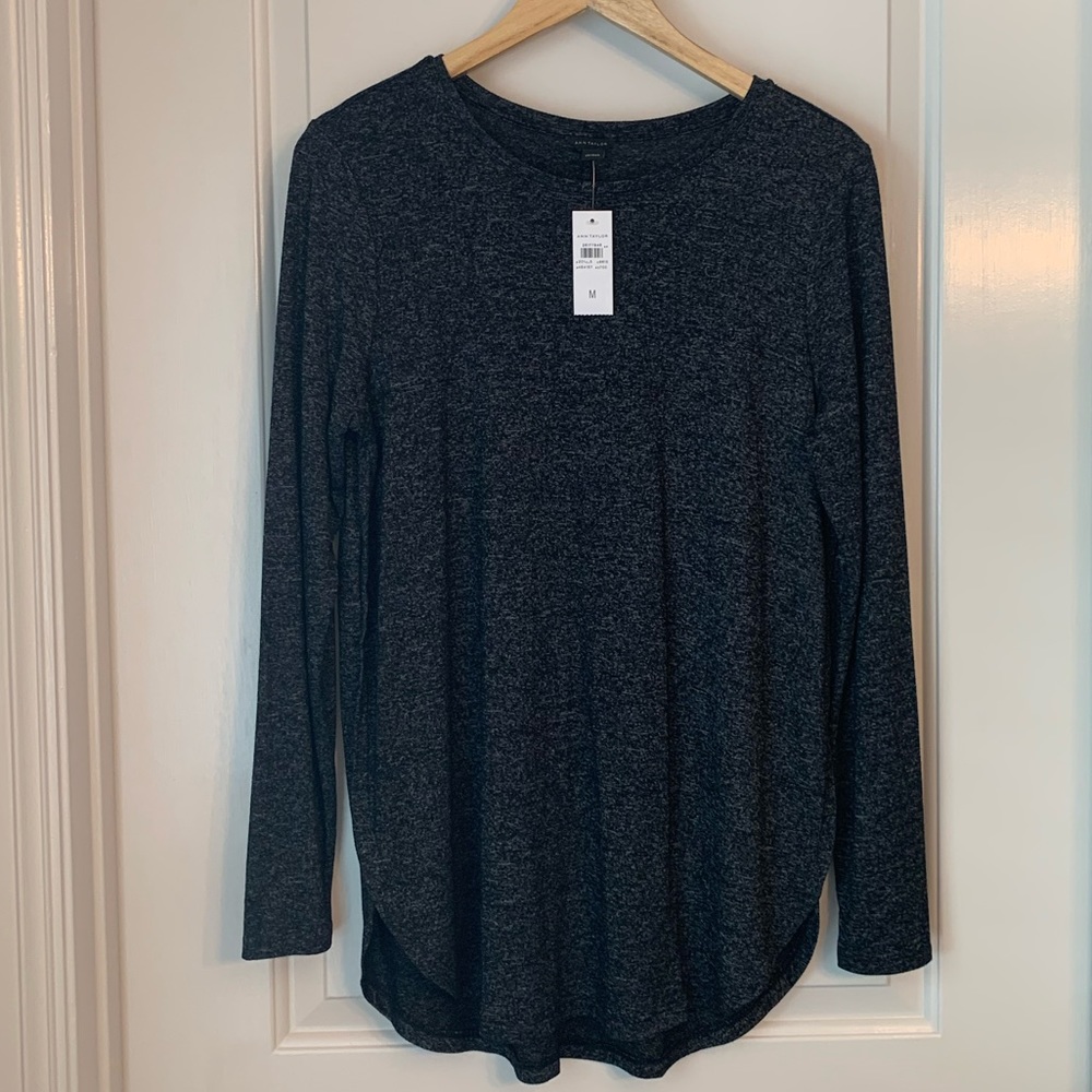 Ann Taylor Marled Tunic Curved Hem Long Sleeve Tee